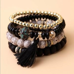 Trendy BoHo Chic Black Stacked Bracelets